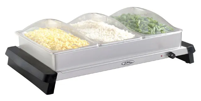 Triple Buffet Server with Stainless Base & Plastic Lids